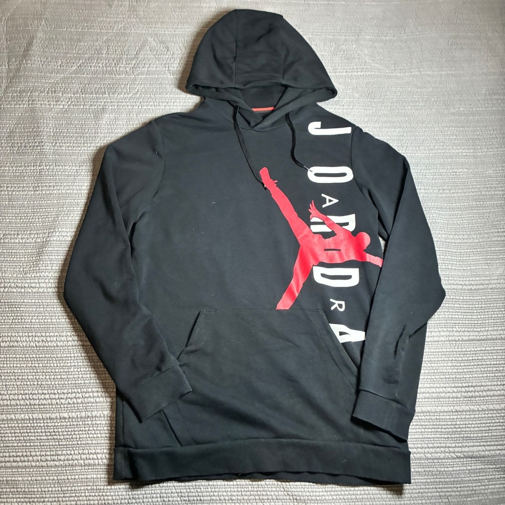 Nike Air Jordan Jumpman Hoodie Mens Medium Black Red Graphic Pullover Sweatshirt